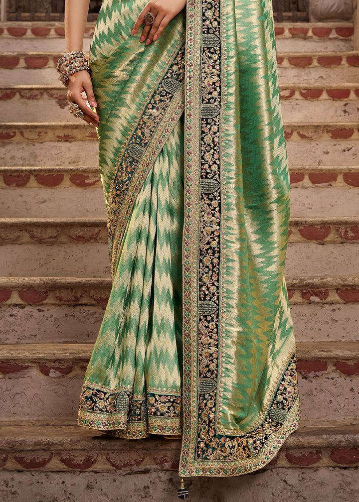 Pastel Green Viscose Kanchipuram Saree with Regal Weave Border
