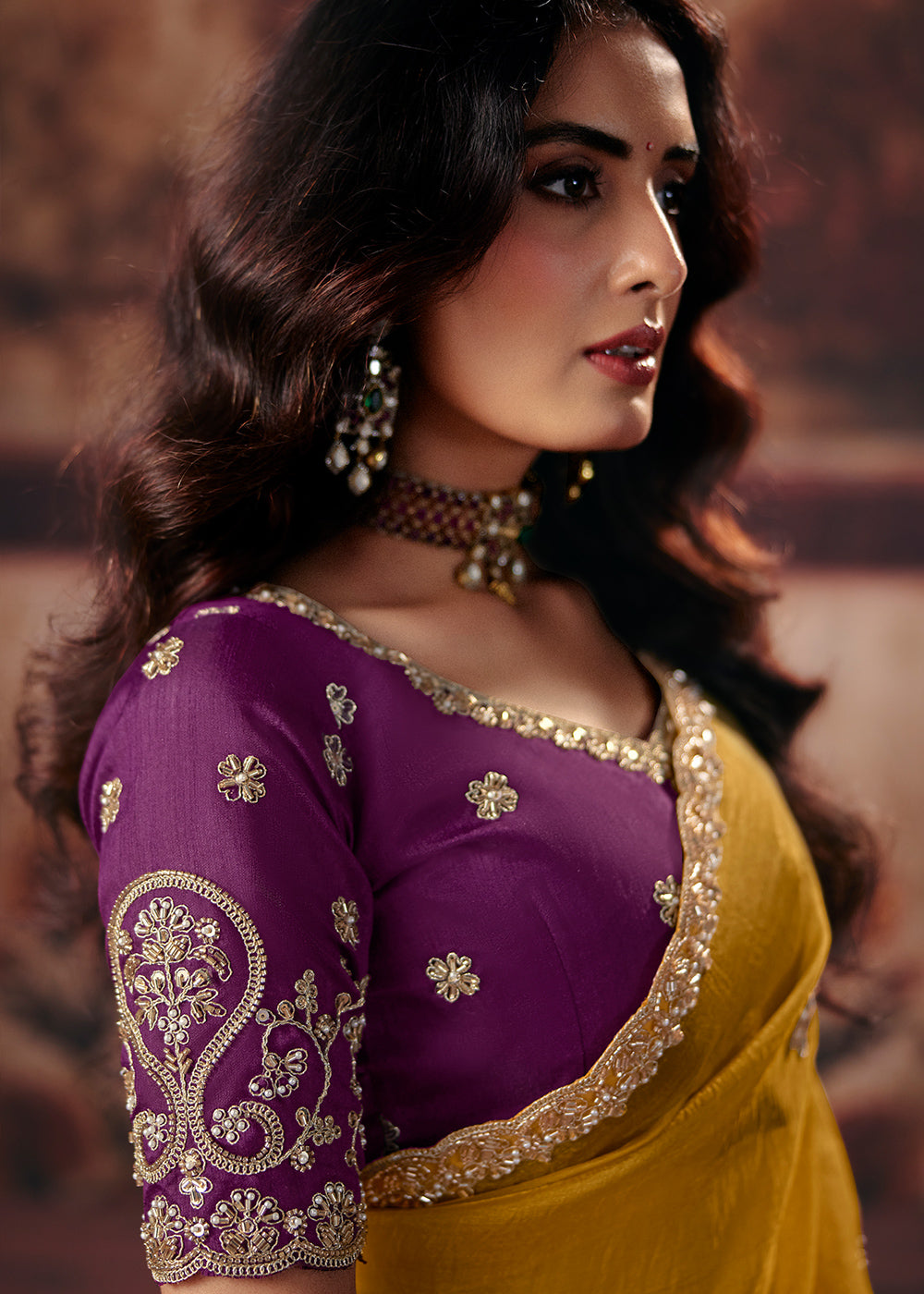 Honey Yellow Designer Organza Saree with Zari, Moti &amp; Sequin Accents