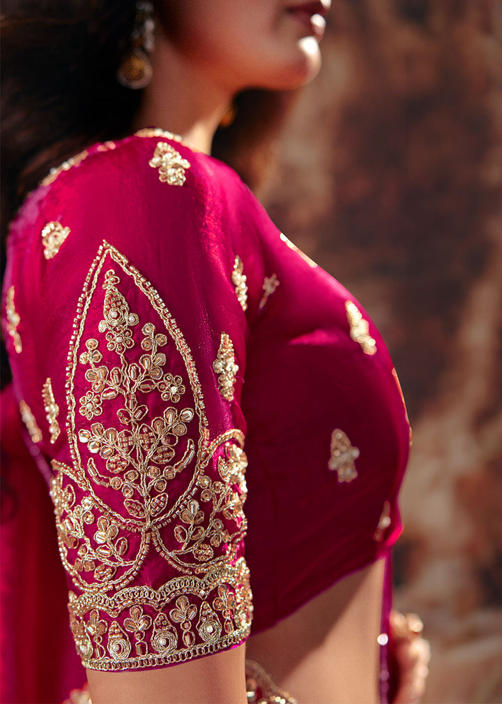 Raspberry Pink Satin Saree with Sequin &amp; Stone Embellishments