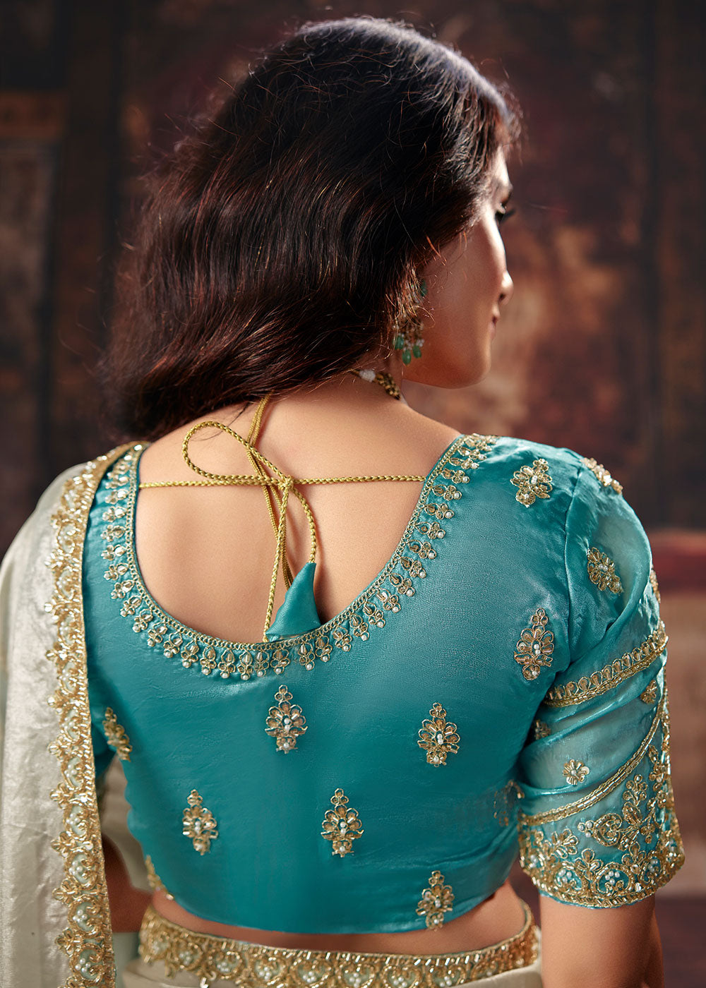 Tones of Blue Satin Saree with Sequin & Stone Embellishments