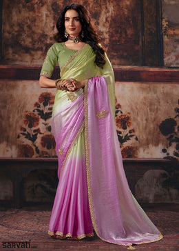 Tones of Purple Satin Saree with Sequin & Stone Embellishments
