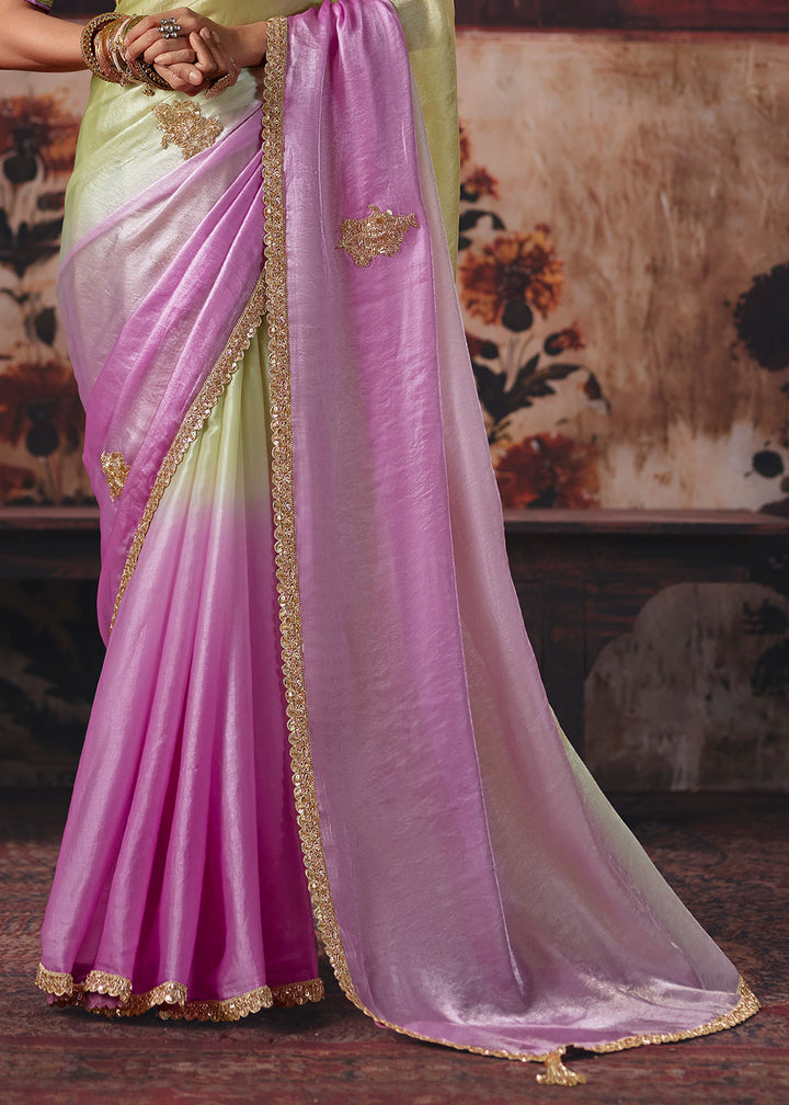 Tones of Purple Satin Saree with Sequin &amp; Stone Embellishments
