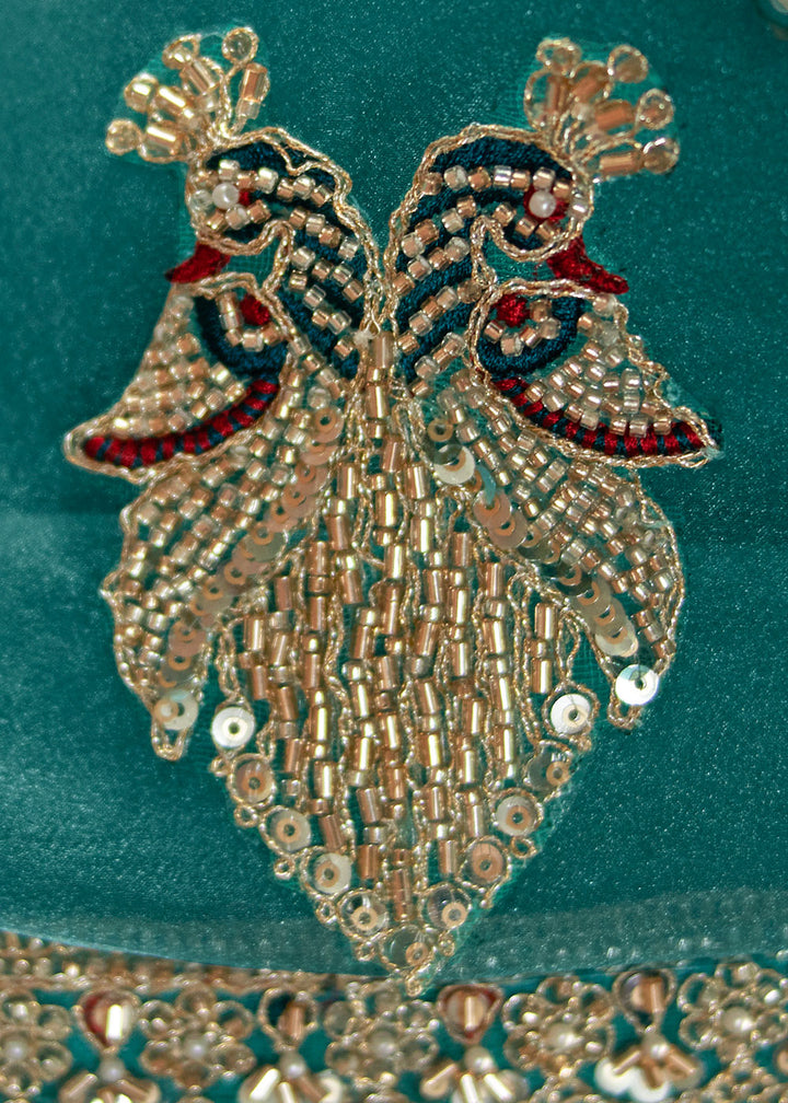 Teal Blue Organza Saree with Threadwork &amp; Sequin Embellishments