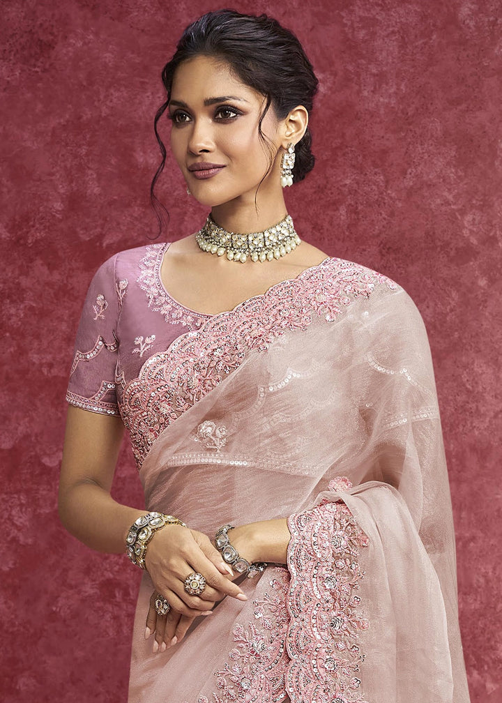Pearl White Tissue Saree having Designer Floral Embroidery work
