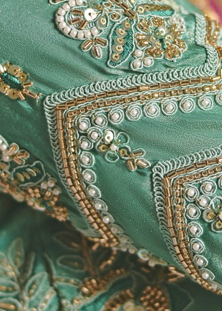 Aquamarine Blue Viscose Tissue Saree with Intricate Zari & Bead Embroidery