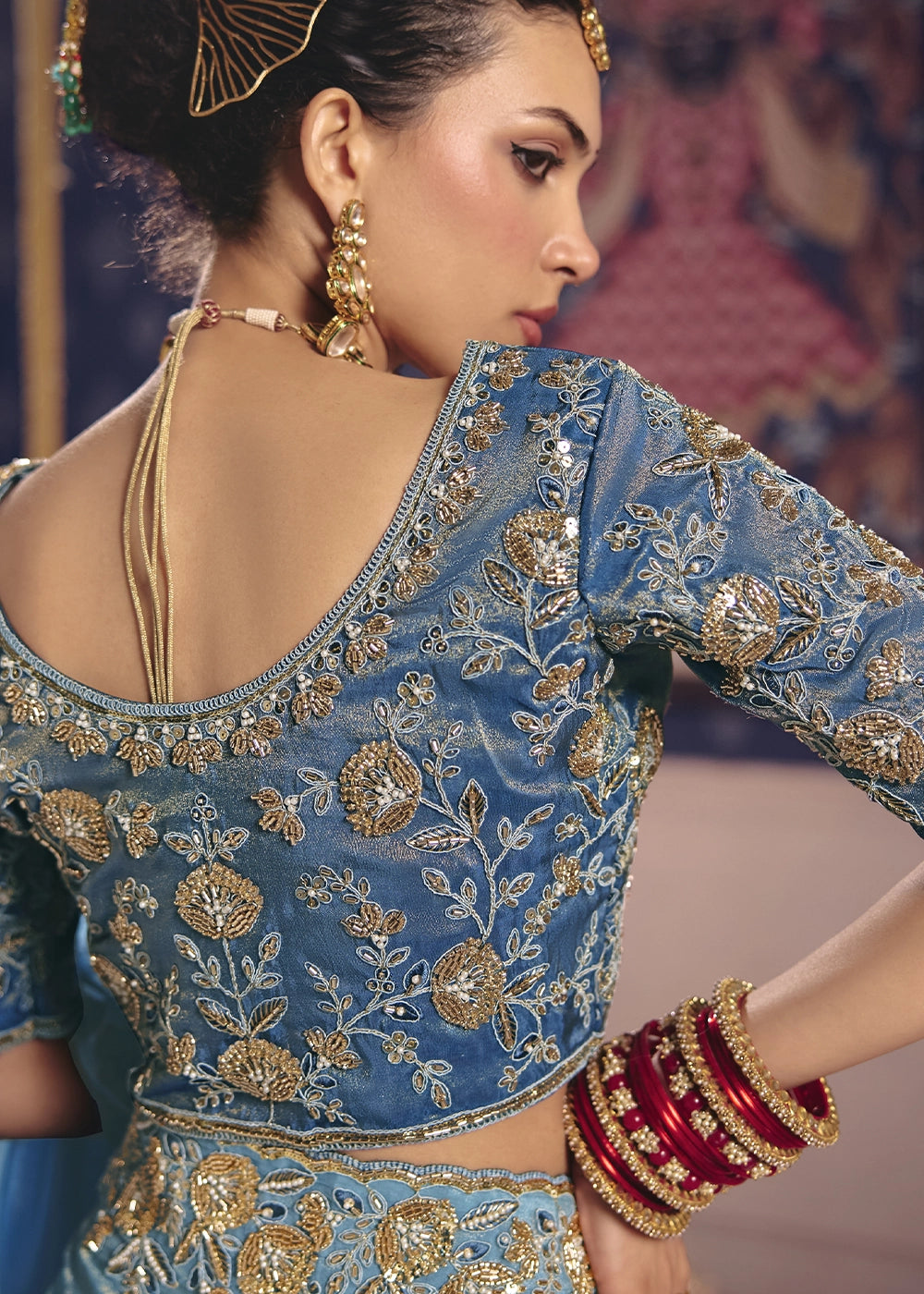 Uranian Blue Viscose Tissue Saree with Intricate Zari & Bead Embroidery