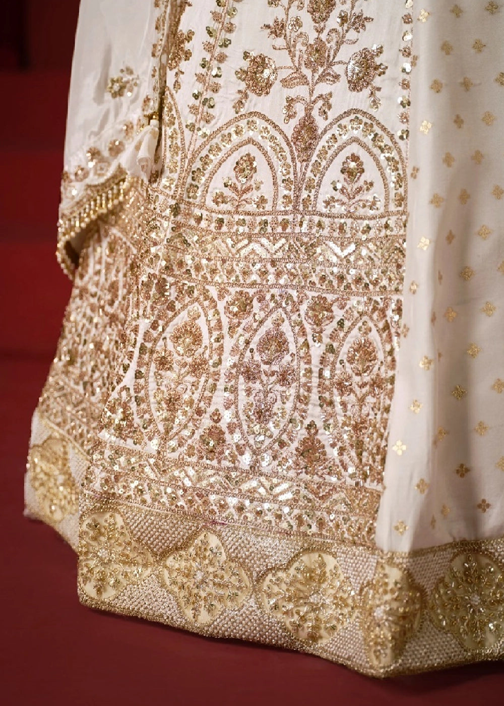 Cream White Dola Silk & Natural Crepe Lehenga with Embroidery Work