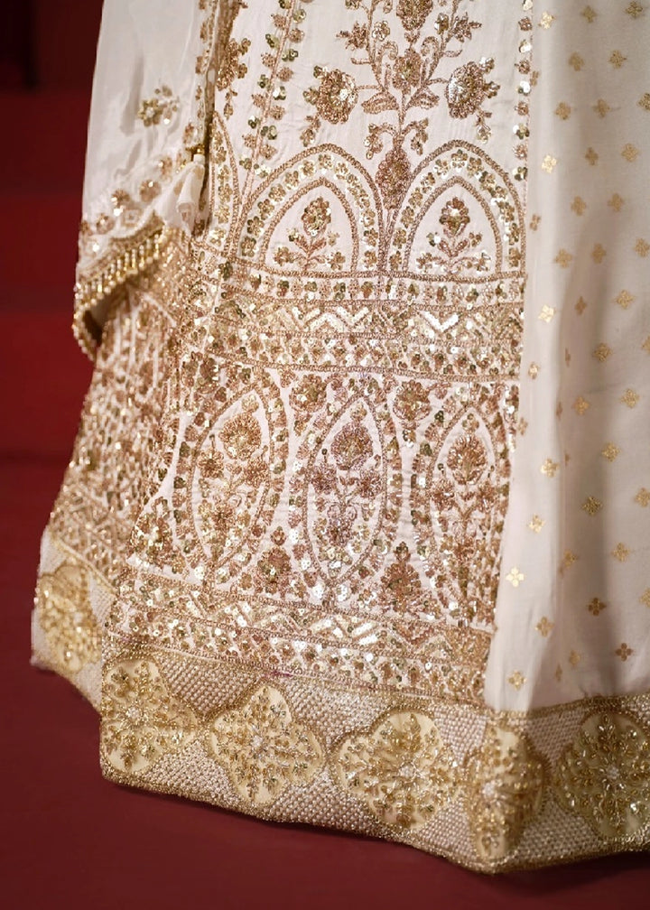 Cream White Dola Silk & Natural Crepe Lehenga with Embroidery Work