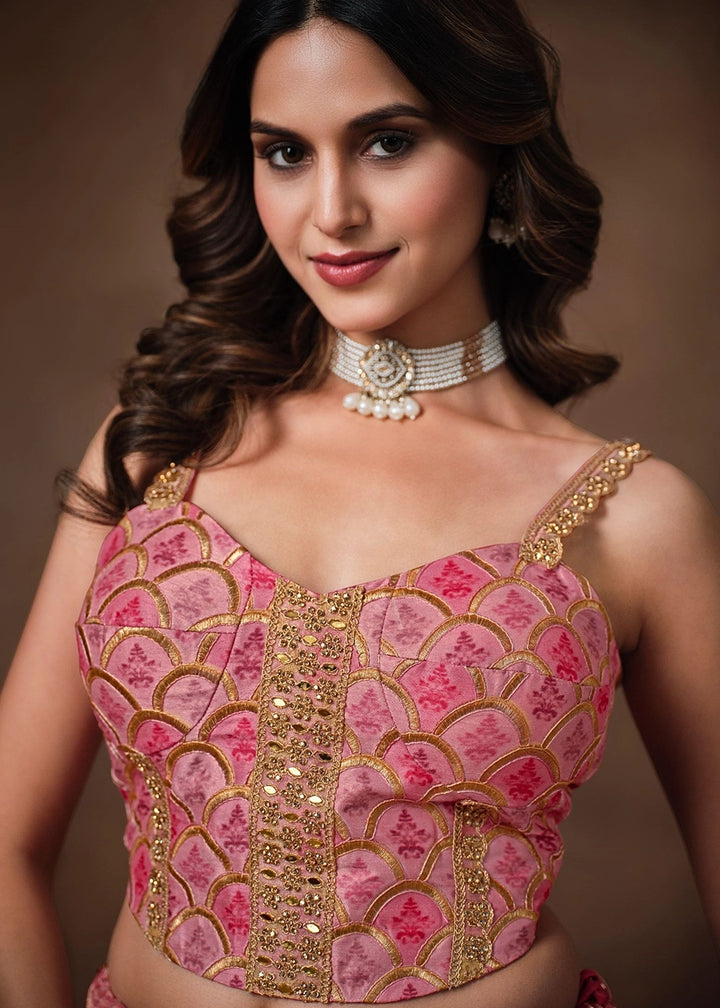 Dusty Pink Banarasi Brocade & Viscose Tissue Lehenga with Embroidery Work