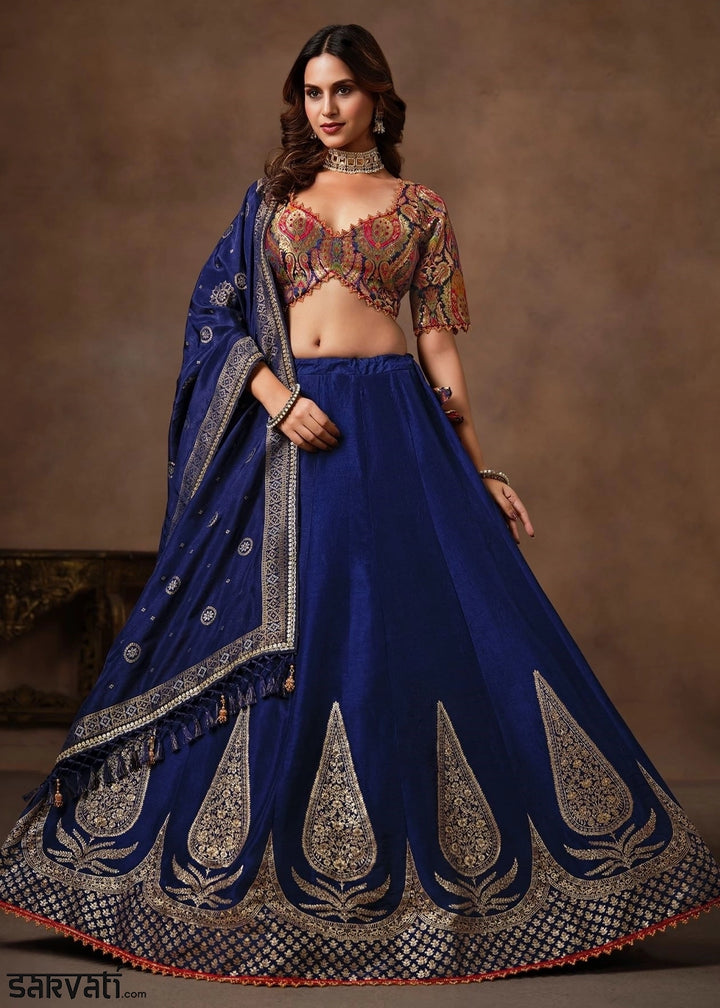 Royal Blue Banarasi Kinkhab & Dola Silk Lehenga with Embroidery Work