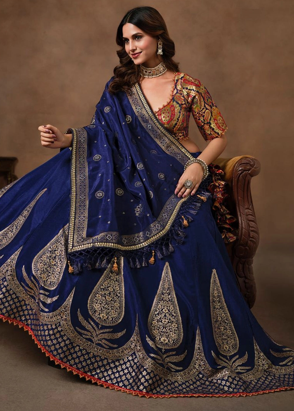 Royal Blue Banarasi Kinkhab & Dola Silk Lehenga with Embroidery Work