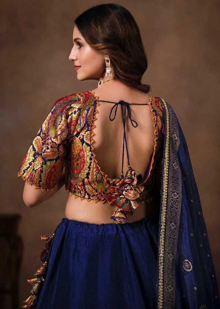 Royal Blue Banarasi Kinkhab & Dola Silk Lehenga with Embroidery Work
