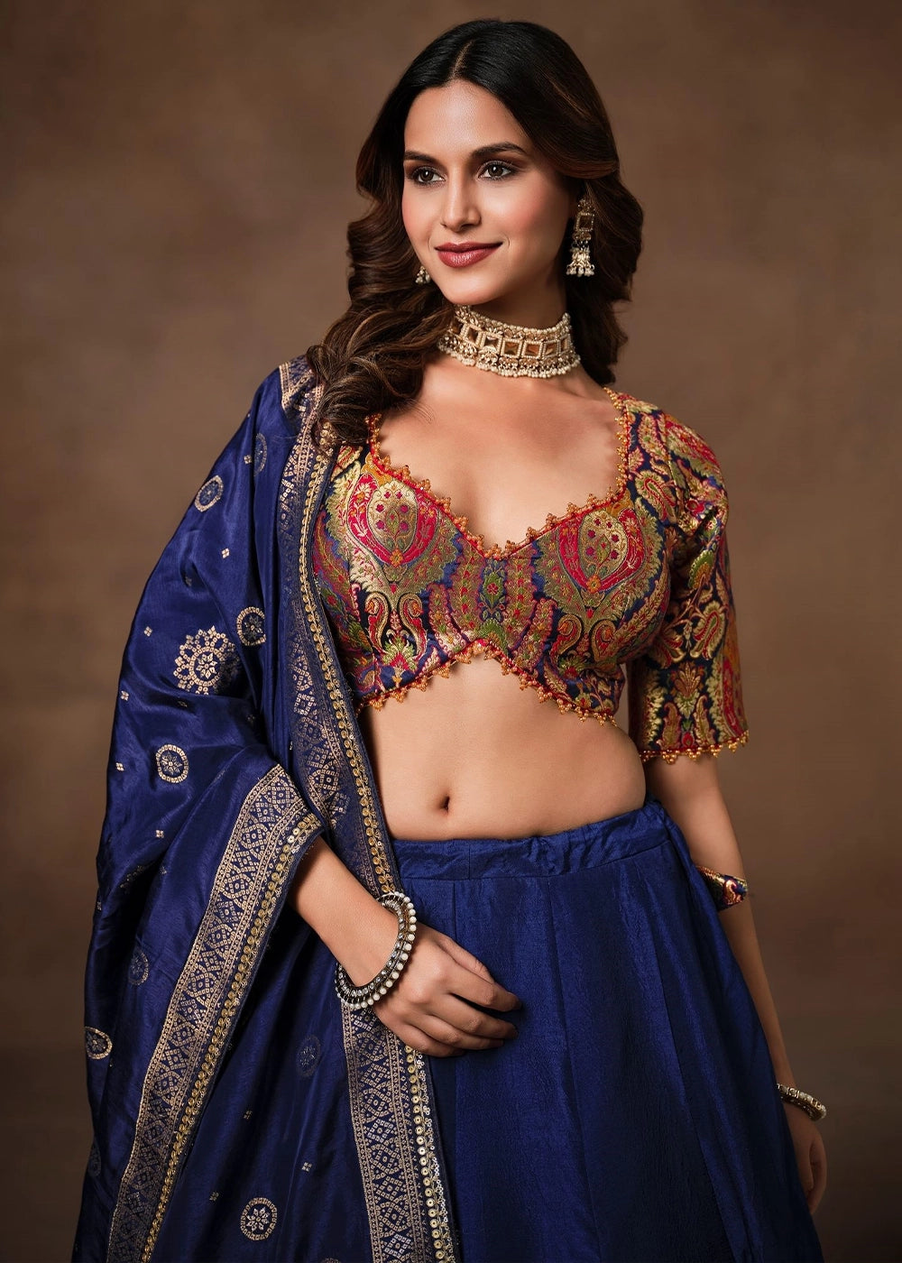 Royal Blue Banarasi Kinkhab & Dola Silk Lehenga with Embroidery Work