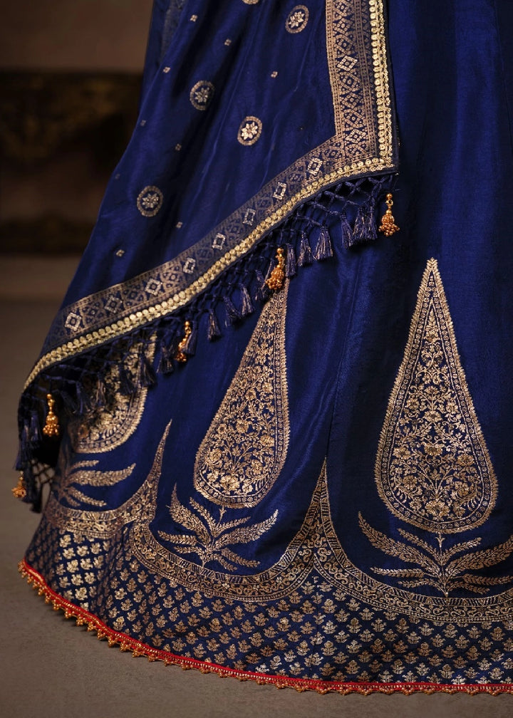 Royal Blue Banarasi Kinkhab & Dola Silk Lehenga with Embroidery Work