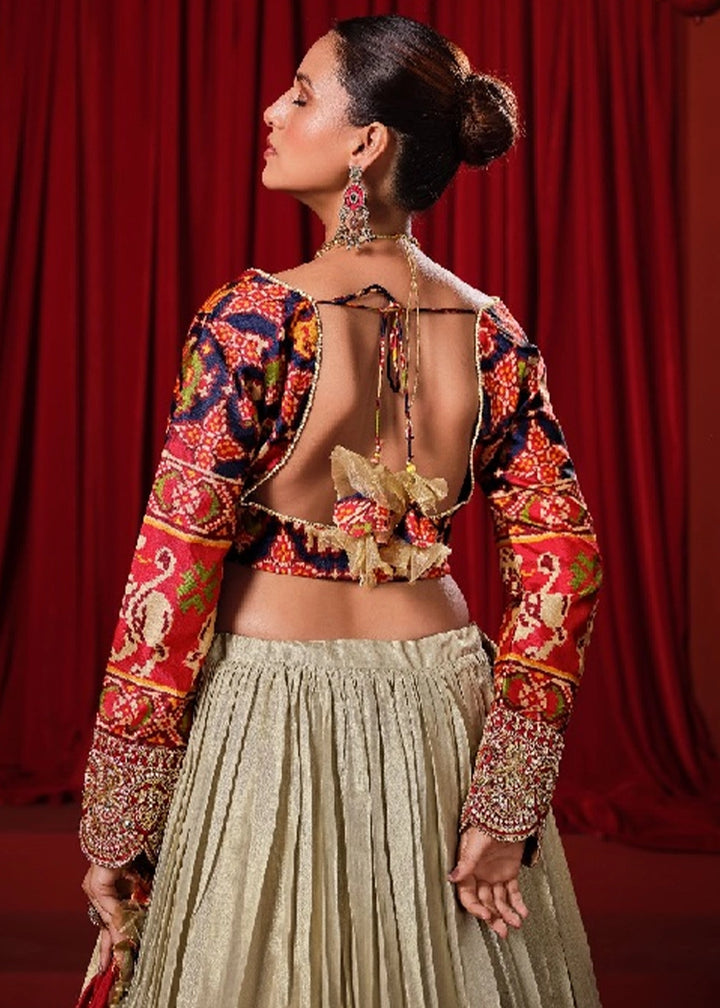 Cream White Dola Tissue Patola Lehenga with Zari Weaving Work