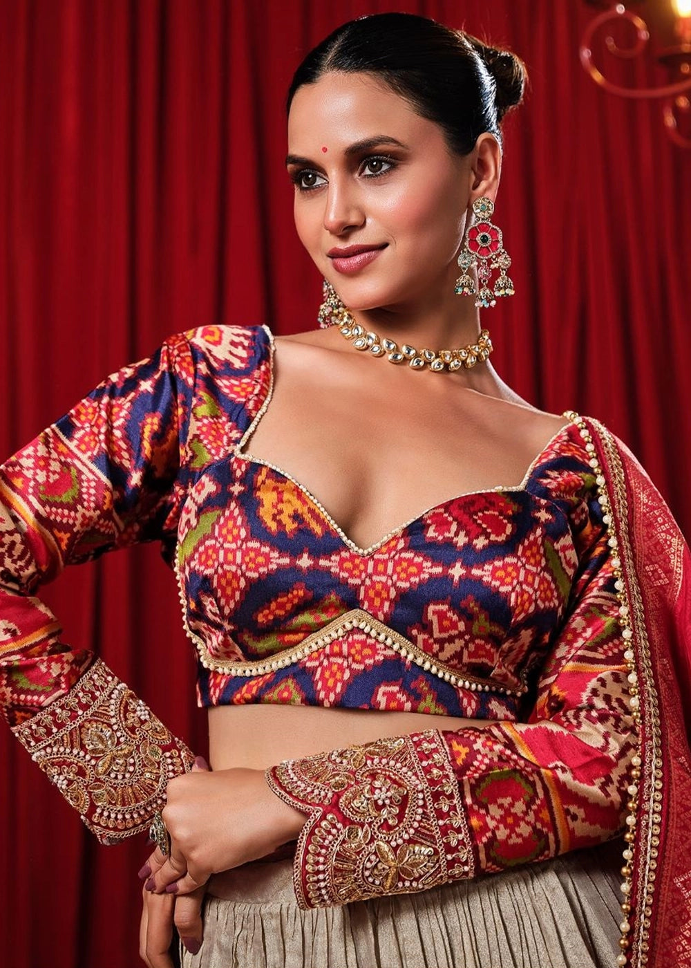 Cream White Dola Tissue Patola Lehenga with Zari Weaving Work