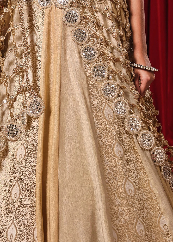 Beige Gold Tissue Silk Designer Lehenga Choli with Jaal Dupatta