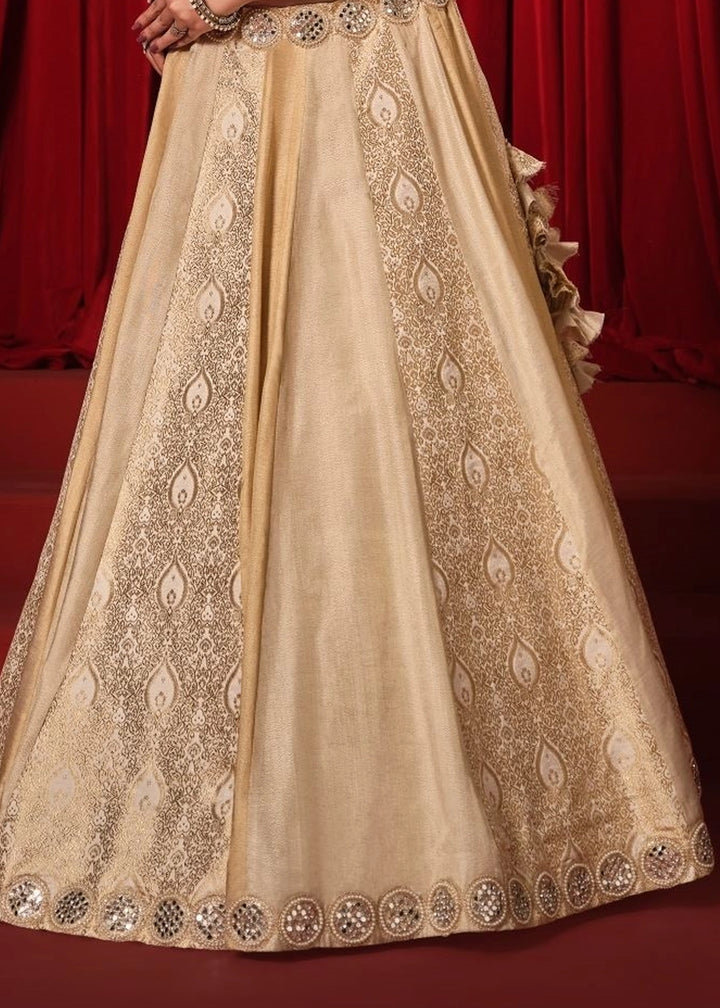 Beige Gold Tissue Silk Designer Lehenga Choli