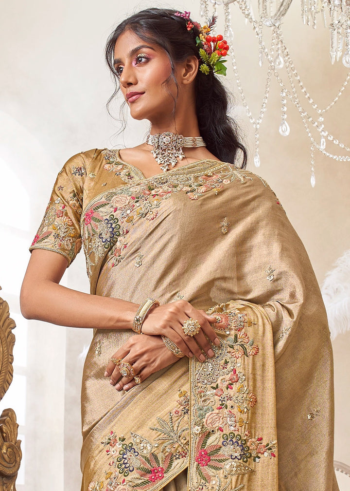 Shades Of Brown Viscose Silk Saree with Intricate Zardosi, Resham and Zari Work