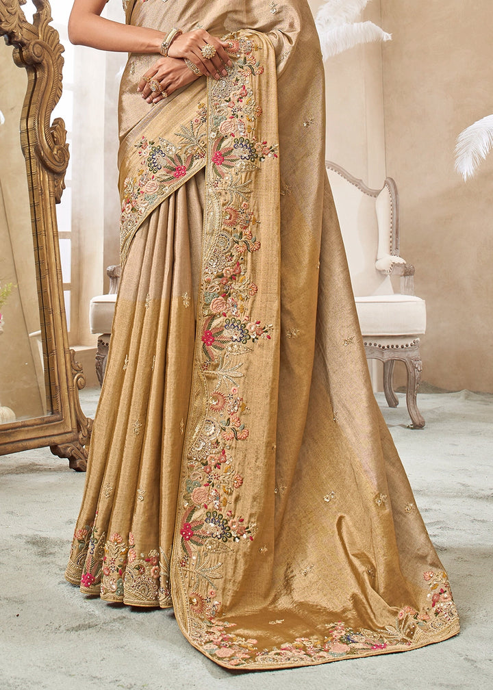 Shades Of Brown Viscose Silk Saree with Intricate Zardosi, Resham and Zari Work