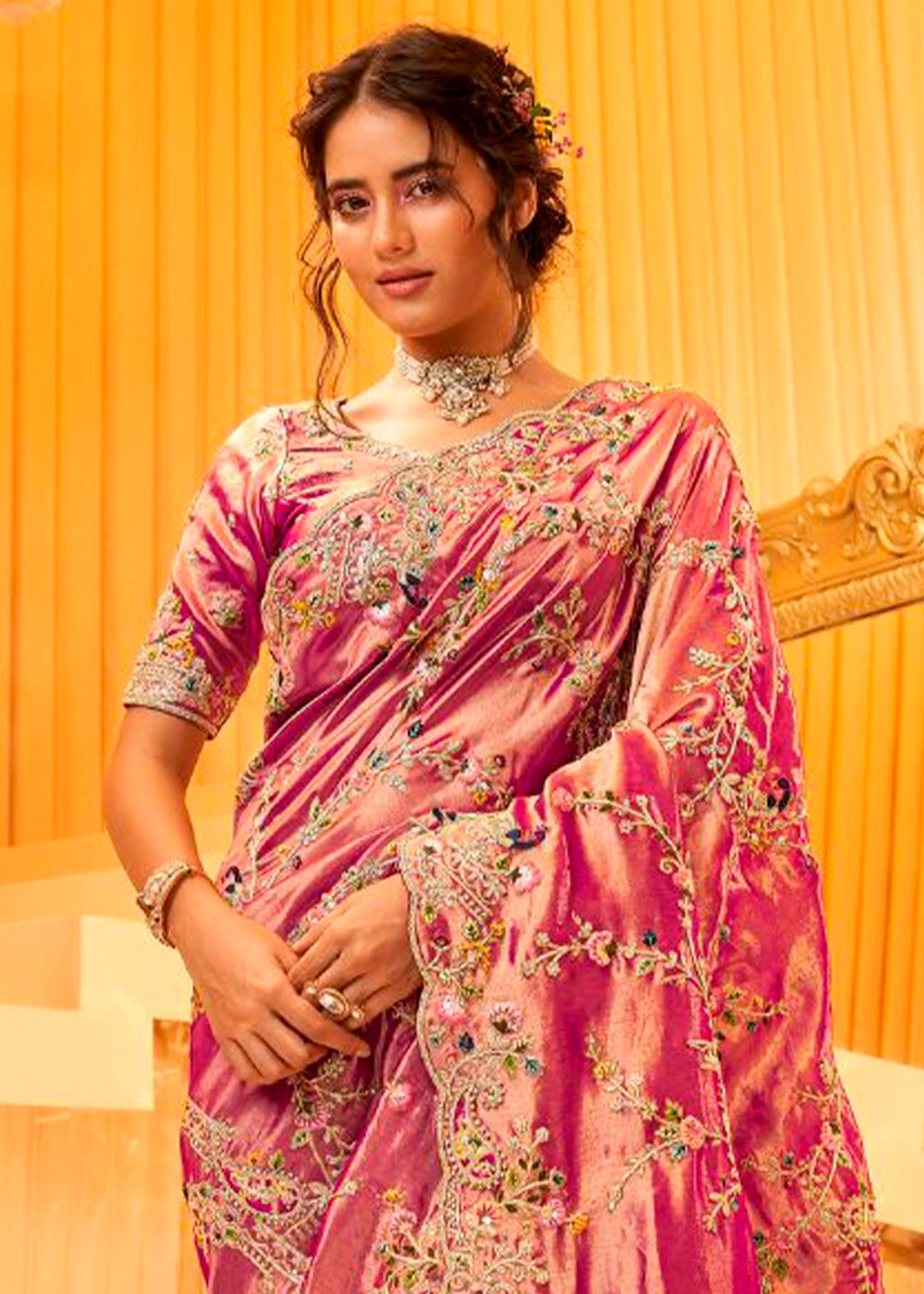 Shades Of Purple Viscose Silk Saree with Intricate Zardosi, Resham and Zari Work