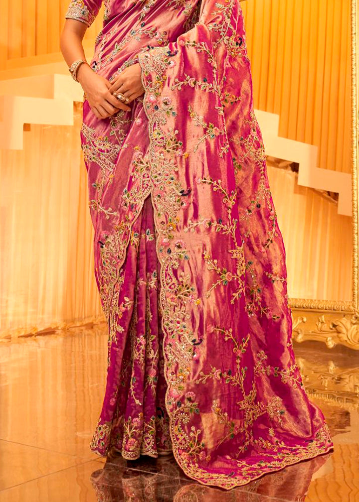 Shades Of Purple Viscose Silk Saree with Intricate Zardosi, Resham and Zari Work