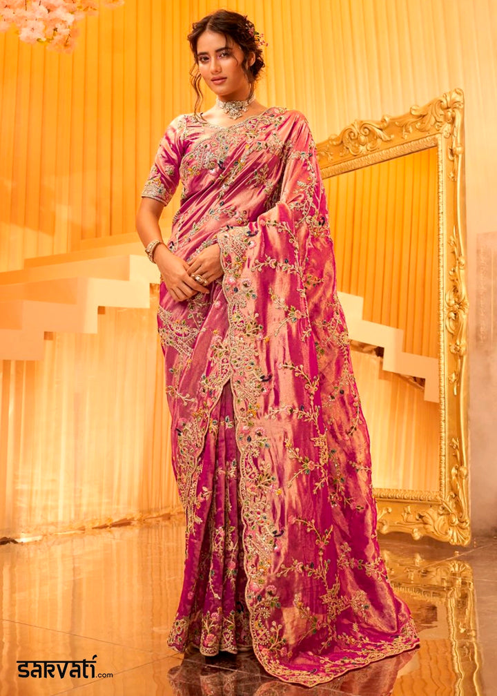 Shades Of Purple Viscose Silk Saree with Intricate Zardosi, Resham and Zari Work