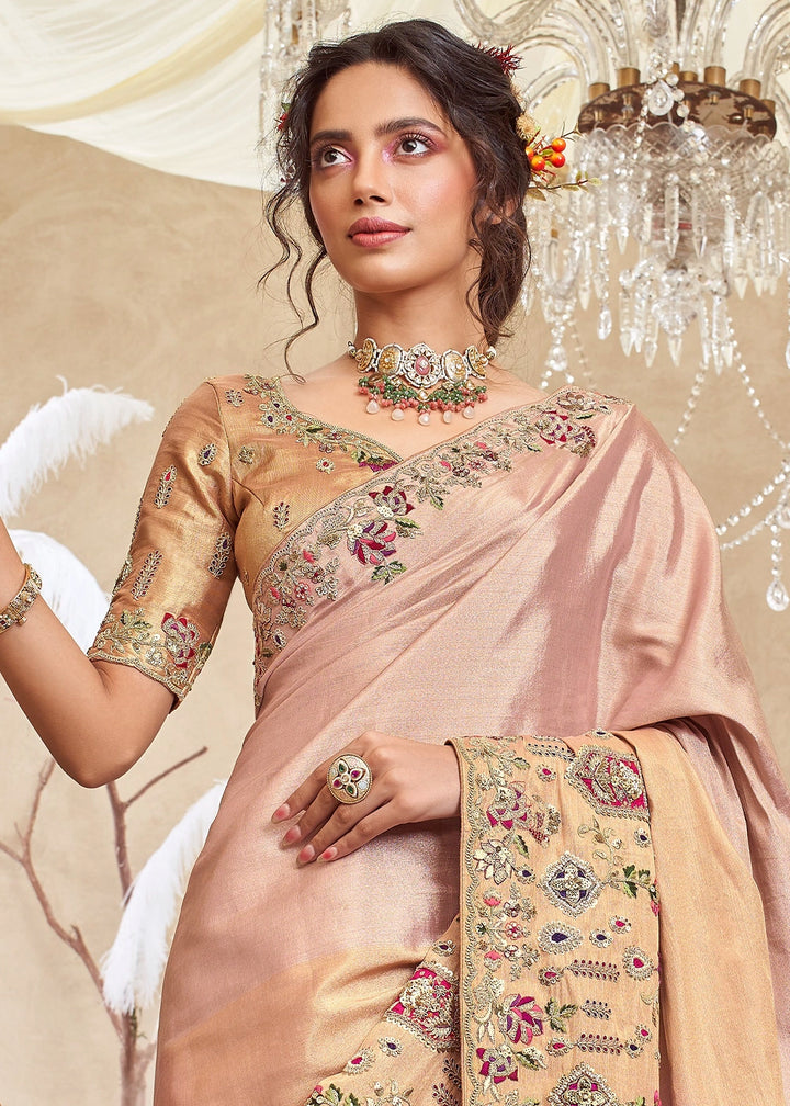 Shades Of Pink Viscose Silk Saree with Intricate Zardosi, Resham and Zari Work