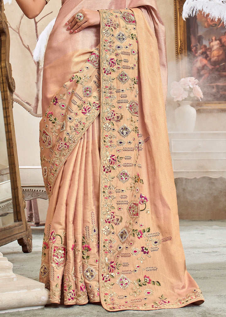 Shades Of Pink Viscose Silk Saree with Intricate Zardosi, Resham and Zari Work