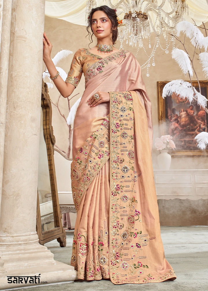 Shades Of Pink Viscose Silk Saree with Intricate Zardosi, Resham and Zari Work