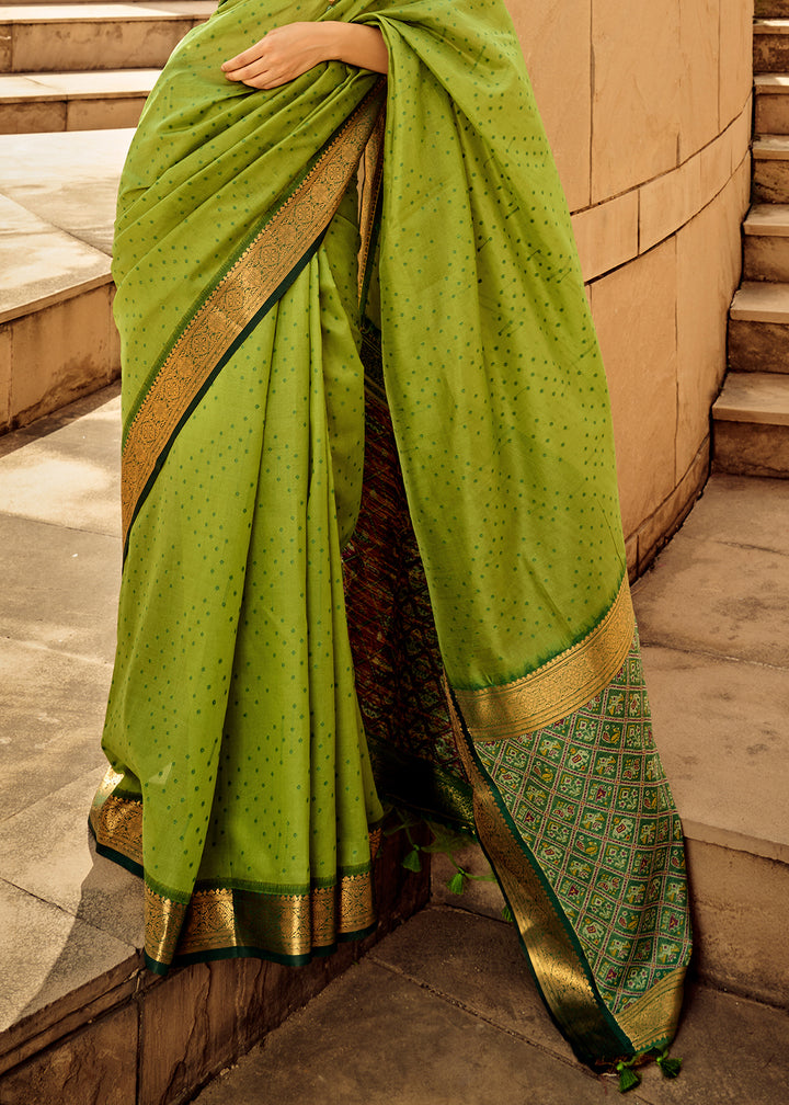 Lawn Green Patola Silk Saree with Intricate Handloom Work