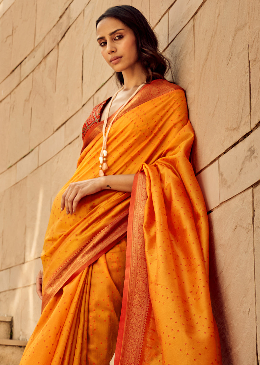 Pumpkin Orange Patola Silk Saree with Intricate Handloom Work