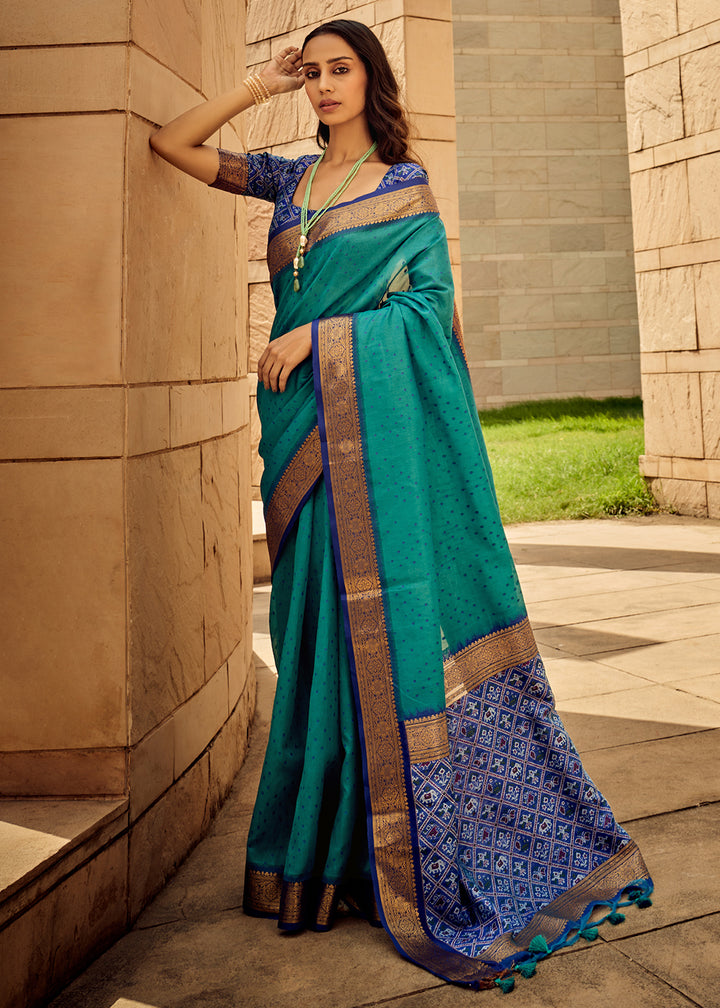 Bondi Blue Patola Silk Saree with Intricate Handloom Work