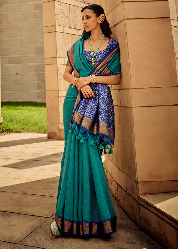 Bondi Blue Patola Silk Saree with Intricate Handloom Work