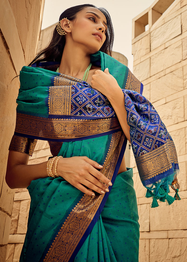 Bondi Blue Patola Silk Saree with Intricate Handloom Work