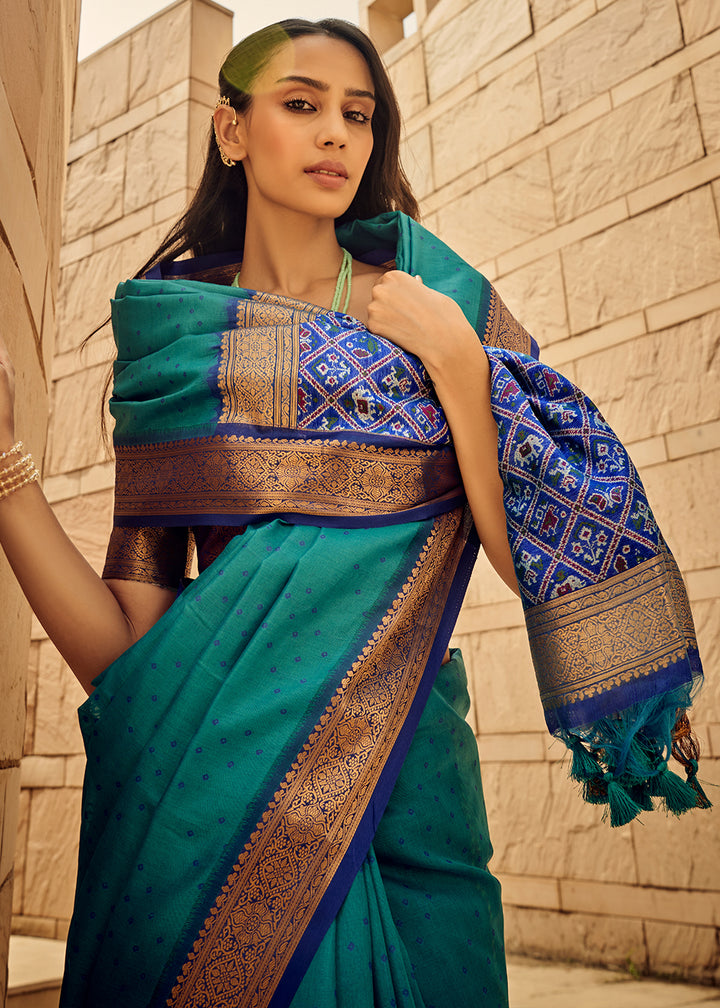 Bondi Blue Patola Silk Saree with Intricate Handloom Work