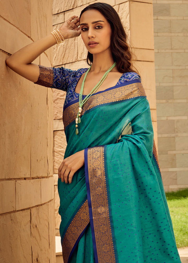 Bondi Blue Patola Silk Saree with Intricate Handloom Work