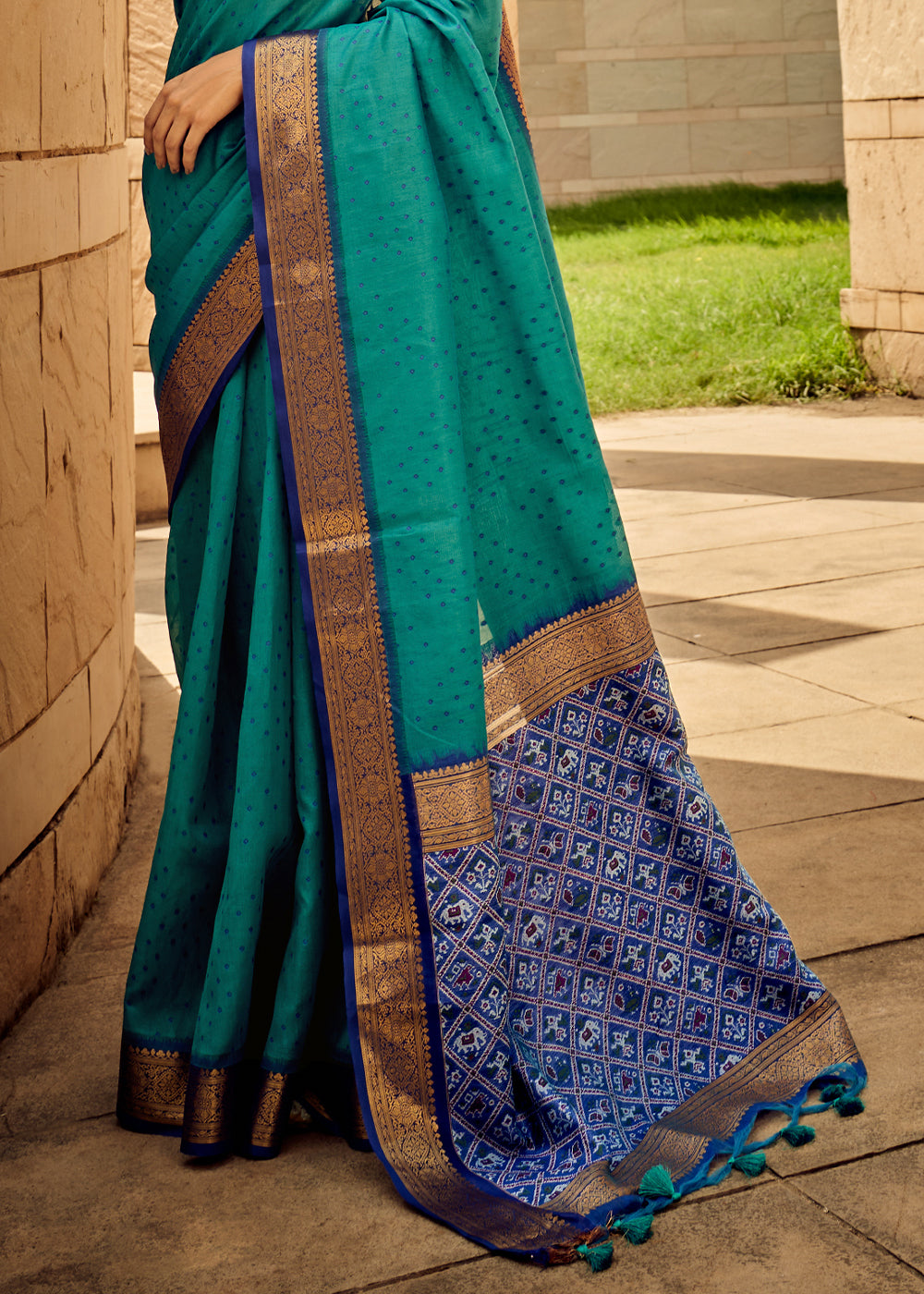 Bondi Blue Patola Silk Saree with Intricate Handloom Work