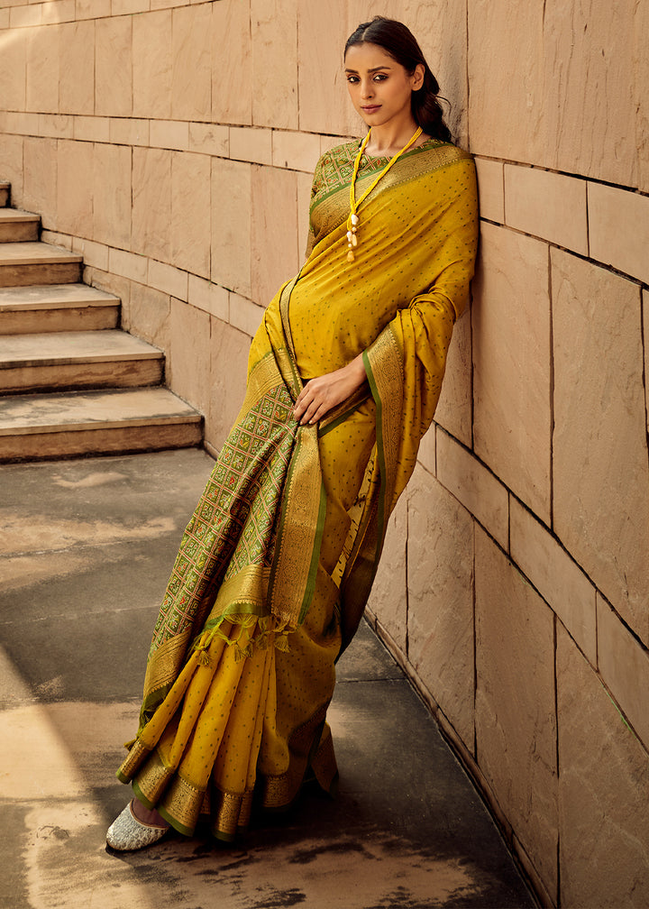 Mustard Yellow Patola Silk Saree with Intricate Handloom Work