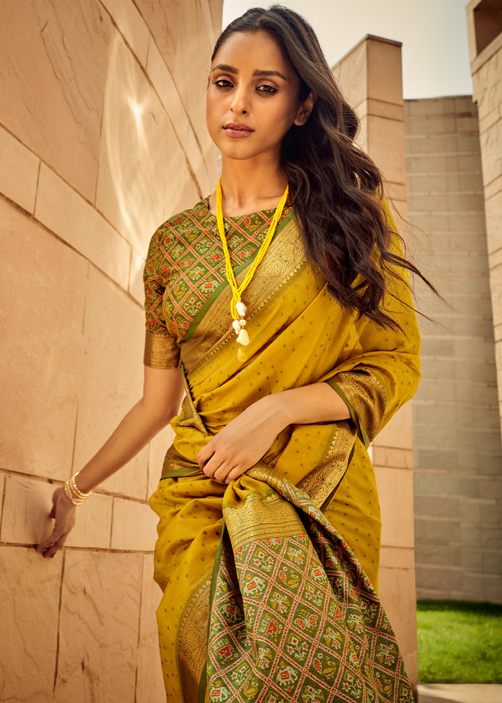 Mustard Yellow Patola Silk Saree with Intricate Handloom Work