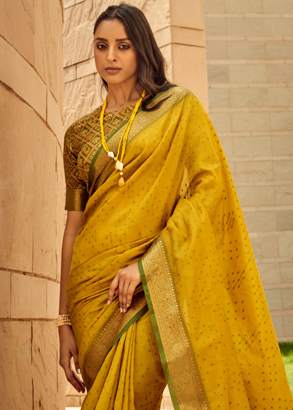 Mustard Yellow Patola Silk Saree with Intricate Handloom Work