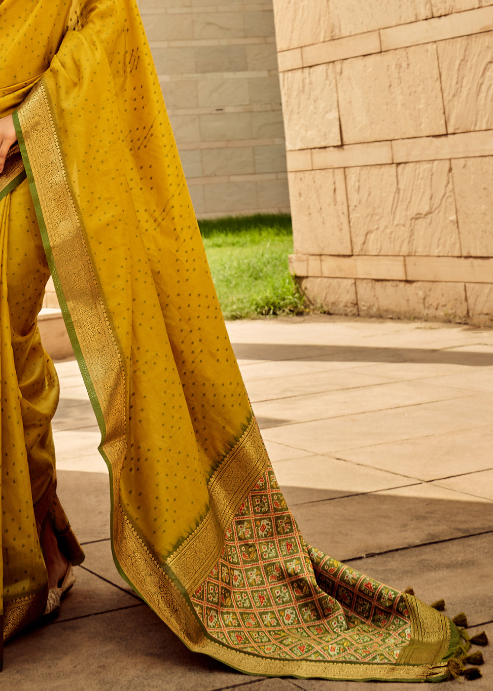 Mustard Yellow Patola Silk Saree with Intricate Handloom Work