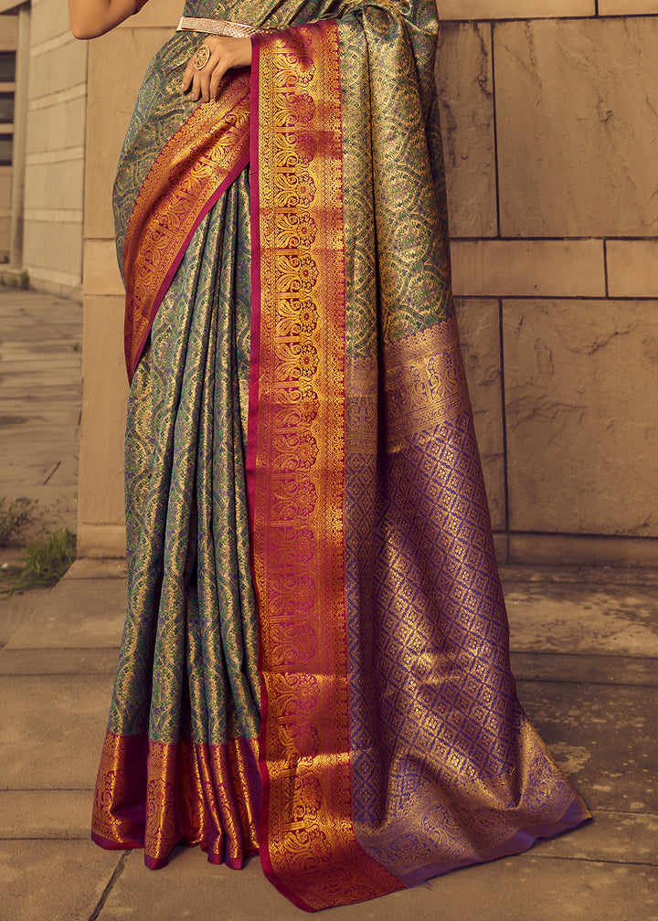 Green & Purple Two-Tone Handcrafted Kanjivaram Silk Saree