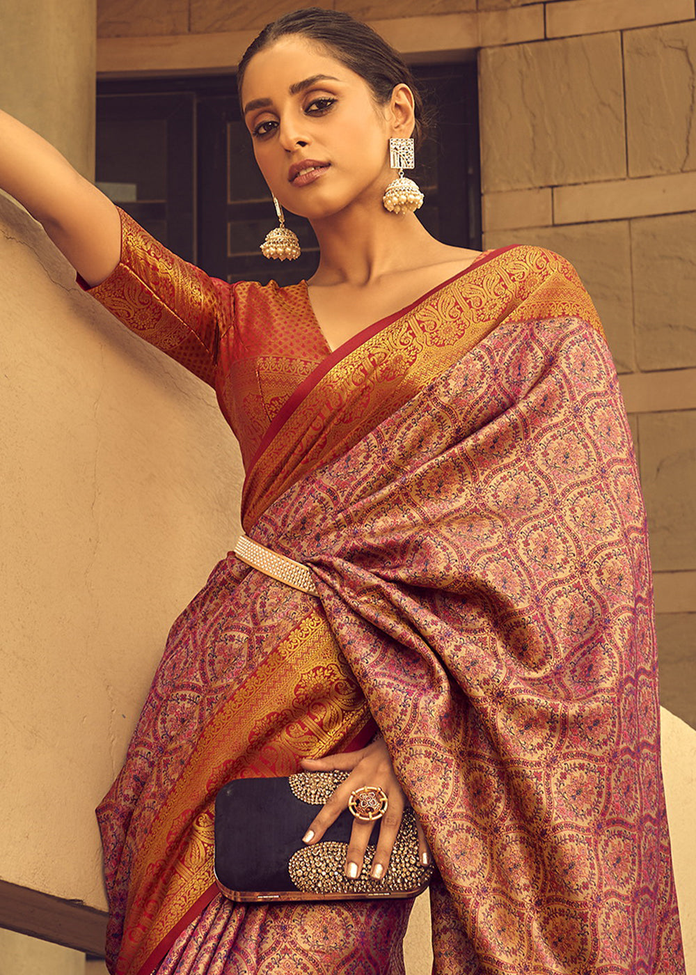 Purple & Red Two-Tone Handcrafted Kanjivaram Silk Saree