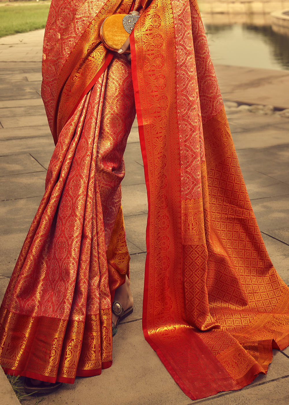 Pink & Red Two-Tone Handcrafted Kanjivaram Silk Saree