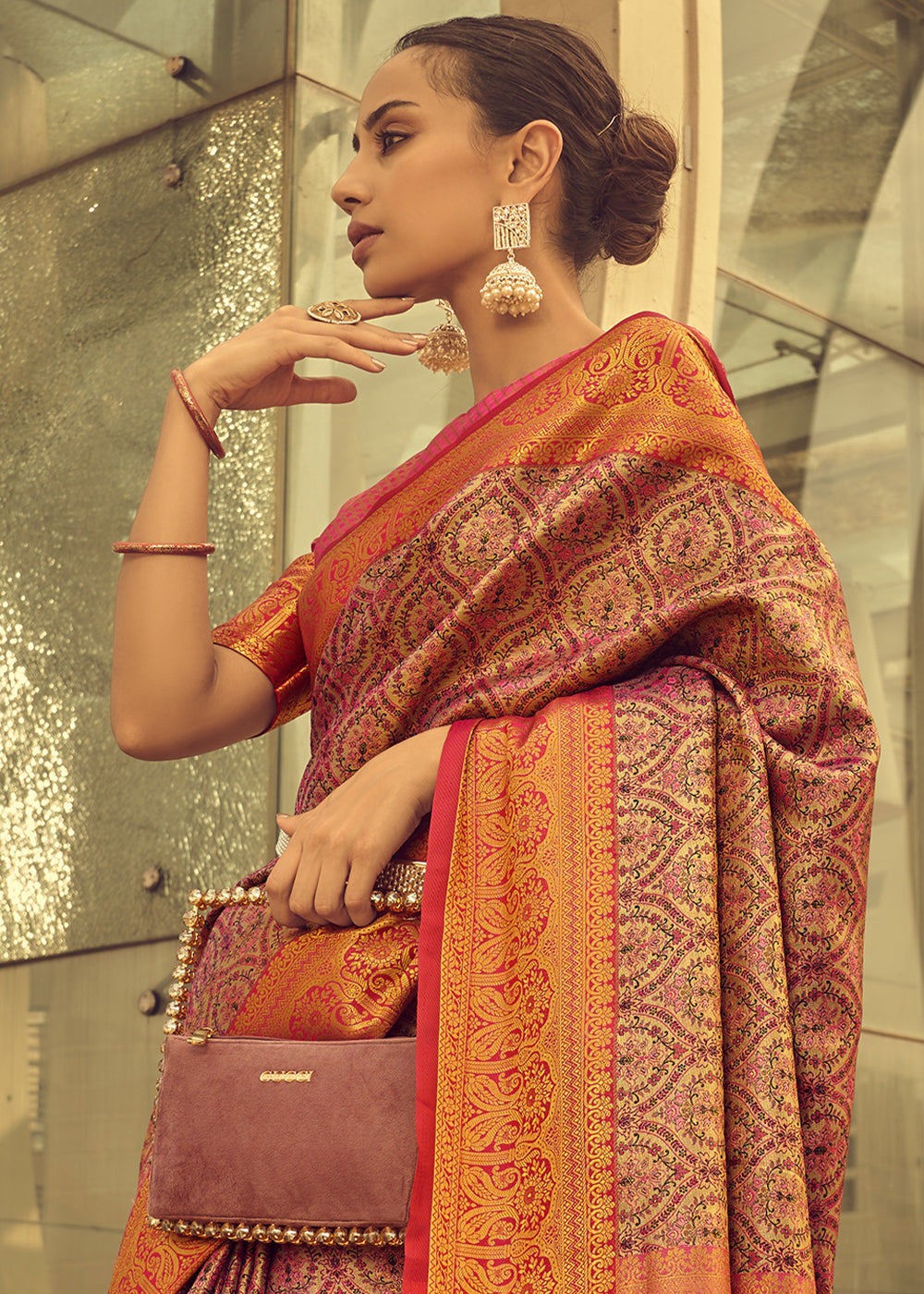 Purple & Pink Two-Tone Handcrafted Kanjivaram Silk Saree