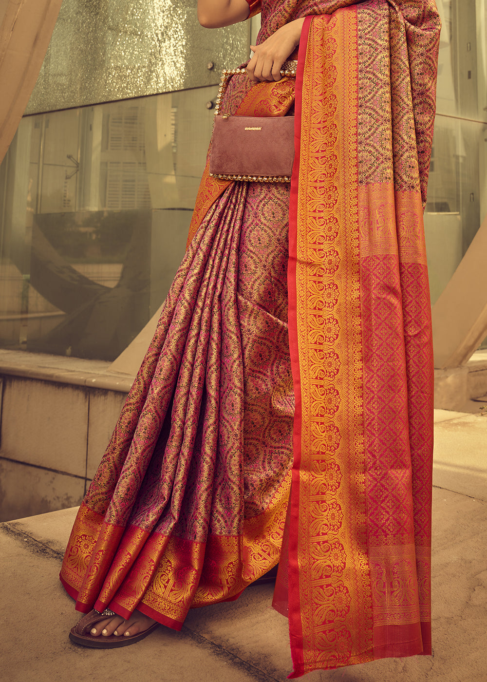 Purple & Pink Two-Tone Handcrafted Kanjivaram Silk Saree