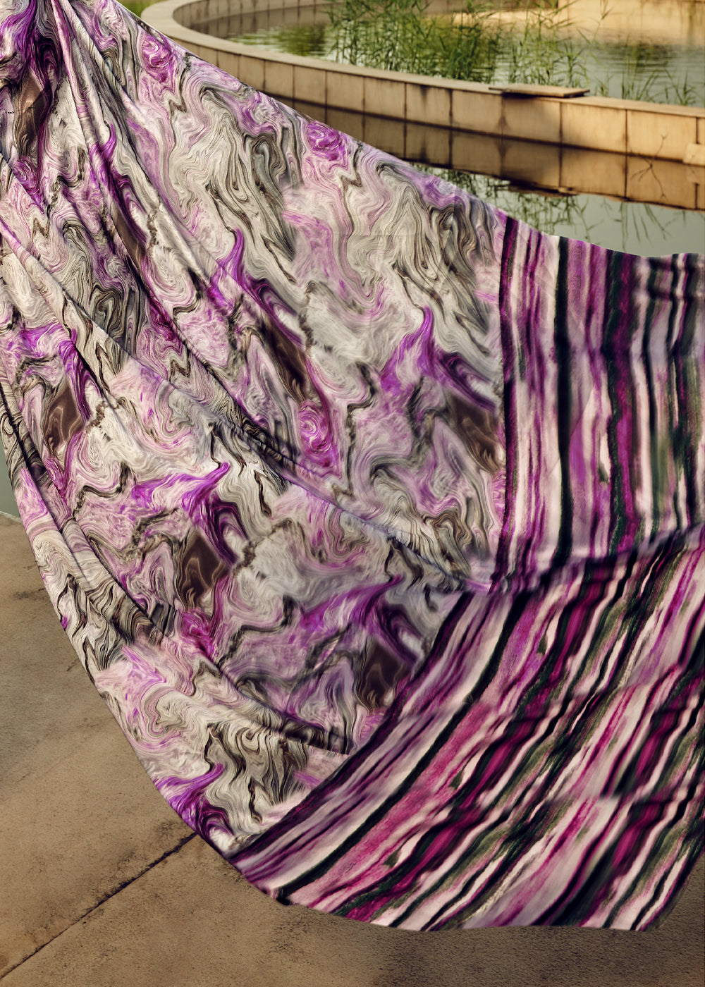 Purple & White Satin Silk Saree with Shaded Digital Print Design