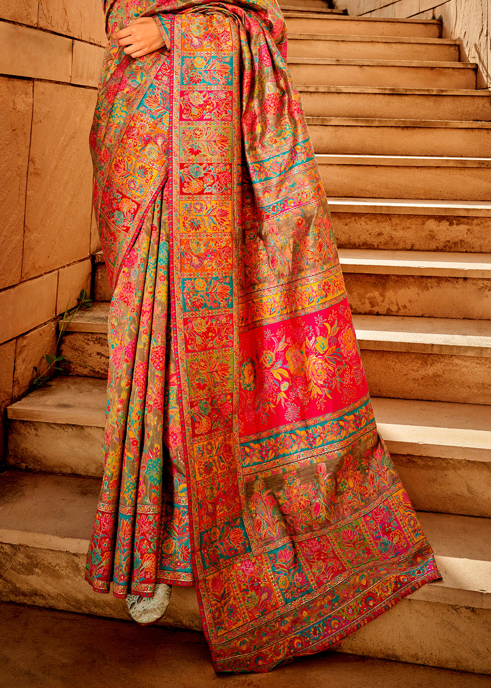 Seal Grey Banarasi Silk Saree Featuring Kashmiri Handloom Weaving