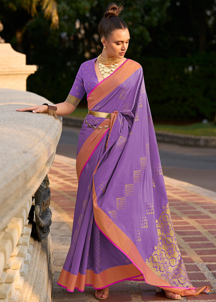 Amethyst Purple Handloom Satin Silk Saree - Woven to Perfection